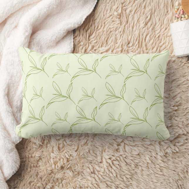 Natural Tea Leaf Mint Green Seamless Pattern Lumbar Cushion (Blanket)