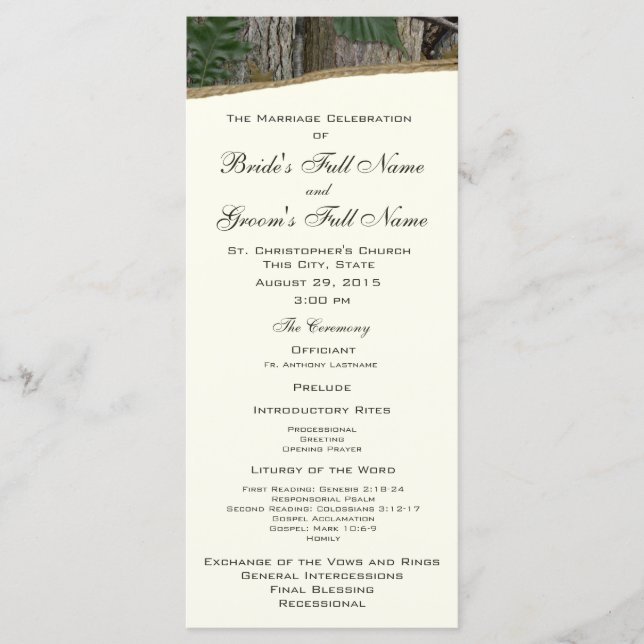 Natural Tree and Leave Camo Wedding Program Programme (Front)