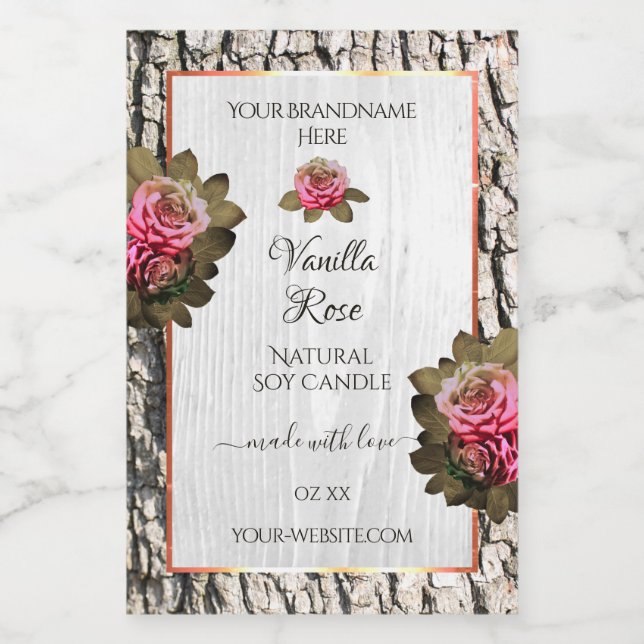 Natural Tree Bark Product Labels White Wood Grain (Single Label)