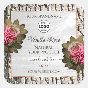 Natural Tree Bark White Wood Product Labels Logo