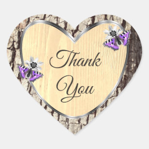 Natural Tree Bark with Wood Grain Cute Thank You Heart Sticker