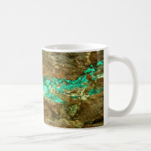 Natural turquoise vein in rough brown stone coffee mug