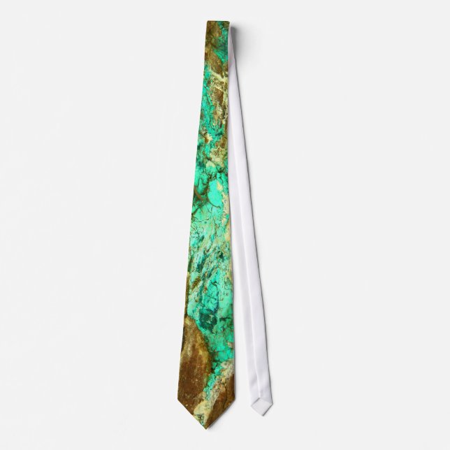 Natural turquoise vein in rough brown stone tie (Front)