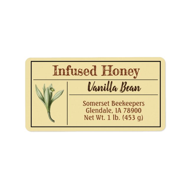 Natural Vanilla Infused Honey Product Label (Front)
