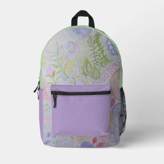 natural watercolor flowers printed backpack