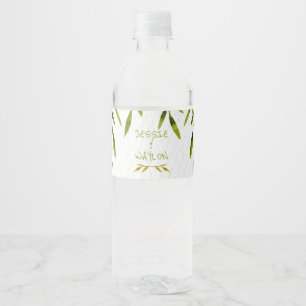 Natural, Watercolor Leaves Water Bottle Label