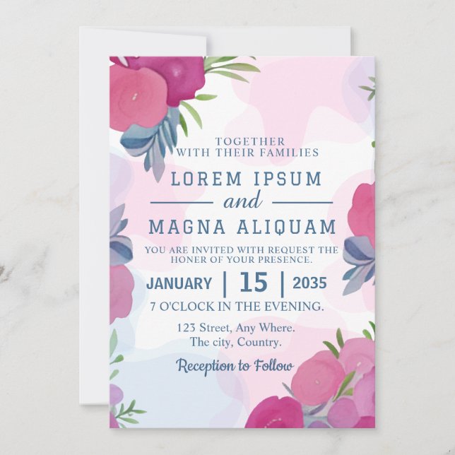Natural watercolor wedding invitations card (Front)