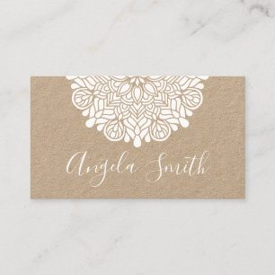 Natural White Floral Mandala Yoga Instructor Business Card