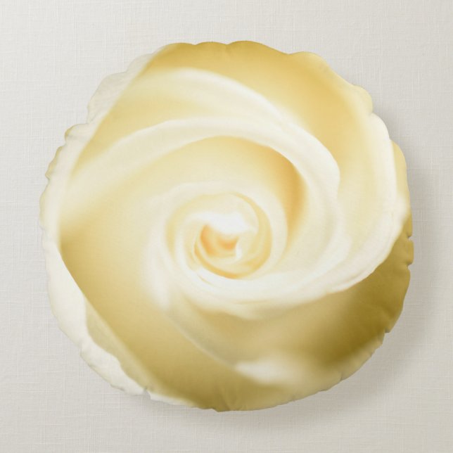 Natural White Rose Print Round Pillow (Front)