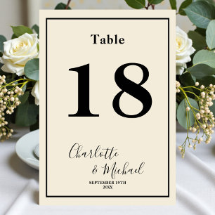 Natural White Script Minimalist Wedding Table Number