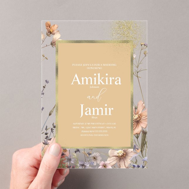 Natural Wildflowers Bohemian Wedding Acrylic Invitations (Insitu (Handheld))