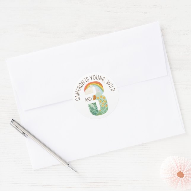 Natural Wonder Young Wild and Three Birthday Classic Round Sticker (Envelope)