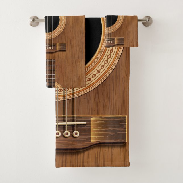 Natural Wood Acoustic Guitar Music Towel Set (Insitu)