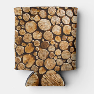 Natural Wood: Close-up Log Texture Can Cooler