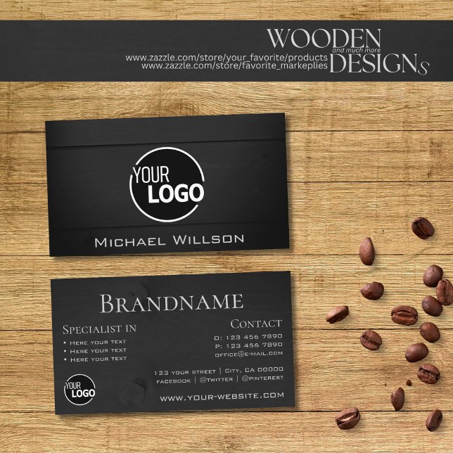 Natural Wood Grain Black Wooden Boards Logo Modern Business Card (Creator Uploaded)
