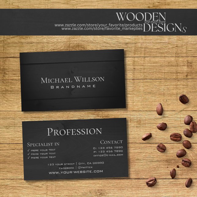 Natural Wood Grain Black Wooden Boards Modern Business Card (Creator Uploaded)