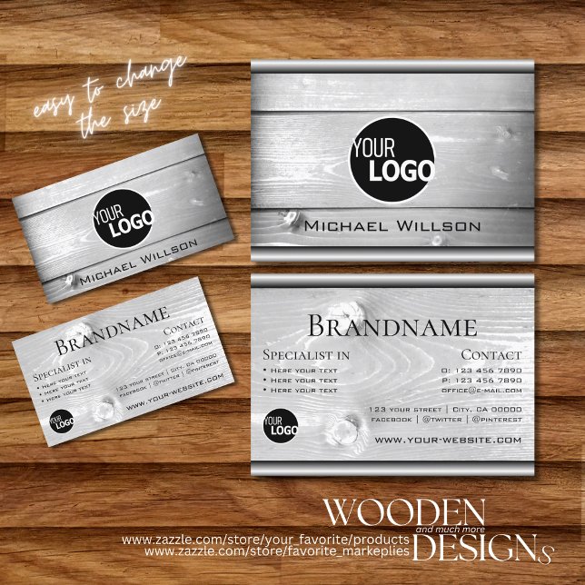 Natural Wood Grain White Wooden Boards Logo Modern Business Card (Creator Uploaded)