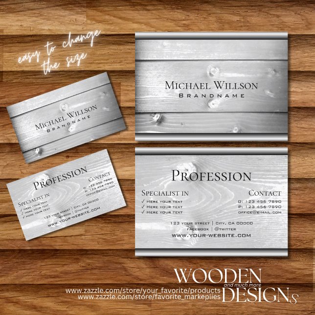 Natural Wood Grain White Wooden Boards Silver Grey Business Card (Creator Uploaded)