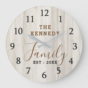 Natural Wood Rustic Farmhouse Family Name Large Clock
