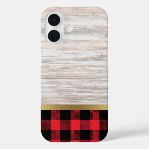 Natural Wood Texture and Buffalo Plaid iPhone 16 Case