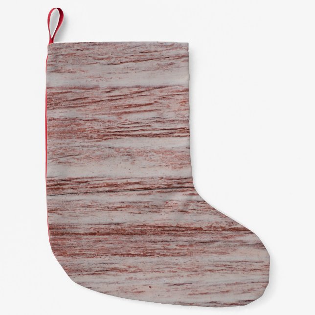 Natural wood texture pattern that is the backgroun small christmas stocking (Front)