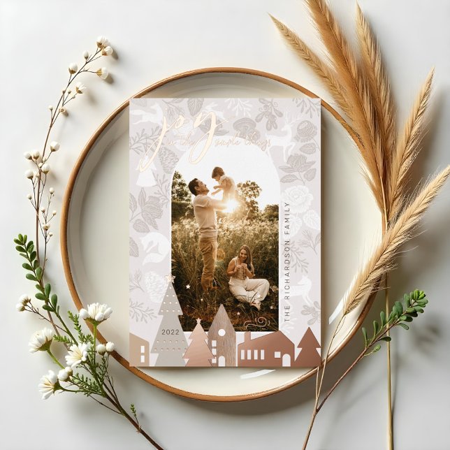 Natural Woodland Animals Cosy Village Arch Photo (Natural Woodland Animals Cozy Village Arch Photo Foil Holiday Card)