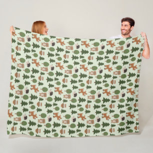 Natural Woodland Friends Baby Animals Trees Fleece Blanket