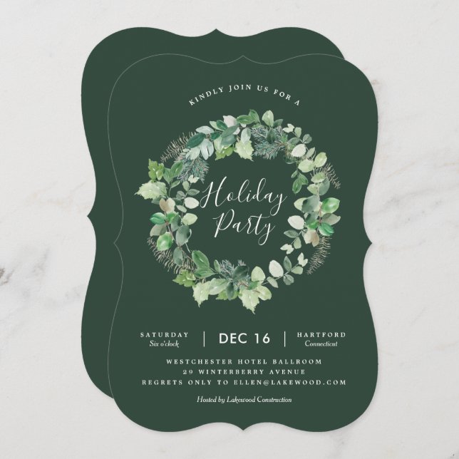 Natural Wreath Holiday Party Invitation (Front/Back)