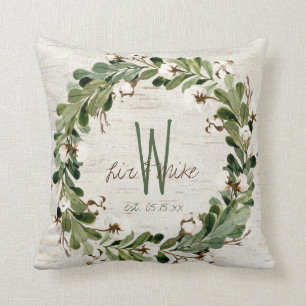 Natural Wreath Monogram Names Wedding Keepsake Cushion