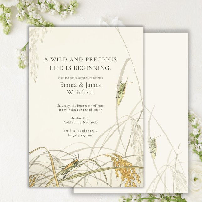 Naturalist Grasshopper Botanical Baby Shower Invitation (Creator Uploaded)