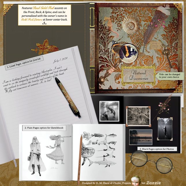 Naturalist Sketch/Photo Foil Journal Guest Book (A beautiful personal gift for Dad/ lovers of nature – make it a sketchbook, journal or photo album. )