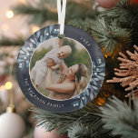 Naturally Joyful | Botanical Personalised Photo Glass Tree Decoration<br><div class="desc">This holiday season,  commemorate a special year with this elegant personalised photo Christmas ornament. Graceful sprigs of icy blue painted watercolor mistletoe frame your photo,  with your name and the year curving around.</div>
