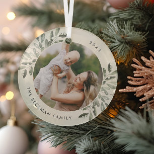 Naturally Joyful   Botanical Personalised Photo Glass Tree Decoration