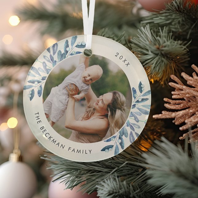 Naturally Joyful | Botanical Personalised Photo Glass Tree Decoration (Creator Uploaded)