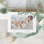 Naturally Joyful | Elegant Botanical Photo Holiday Card<br><div class="desc">This simple and elegant nature-inspired holiday card features your favorite horizontal or landscape-oriented photo draped with sprigs of graceful forest green watercolor foliage. Personalize with your custom greeting (shown with "Warmest Wishes"), the year, and your family name along the bottom in modern lettering. An elegant botanical design for your Christmas...</div>