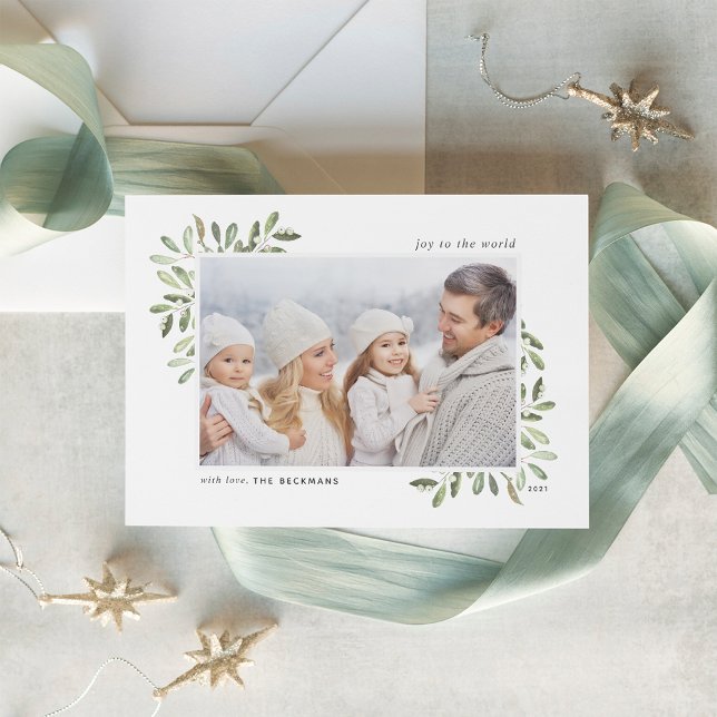 Naturally Joyful | Elegant Watercolor Photo Holiday Card (Creator Uploaded)