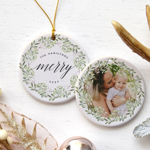 Naturally Joyful   Very Merry Personalised Photo Ceramic Tree Decoration