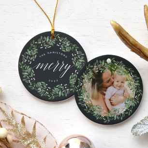 Naturally Joyful   Very Merry Personalised Photo Ceramic Tree Decoration