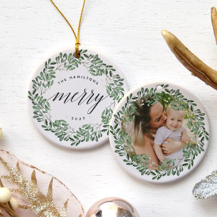 Naturally Joyful   Very Merry Personalized Photo Ceramic Tree Decoration