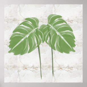 Naturals Abstract Monstera Leaves Rustic Poster