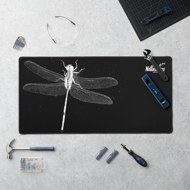 NaturCraze White Dragonfly Black Desk Mat (Workstation)