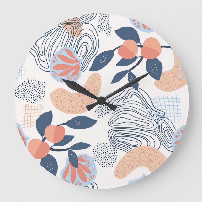 Nature Abstract Shapes Seamless Pattern Large Clock (Front)