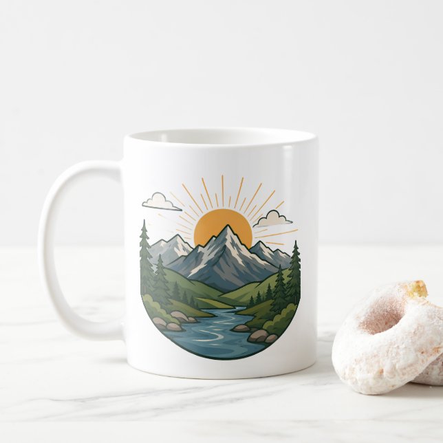 Nature Adventure Outdoor Design Coffee Mug (With Donut)