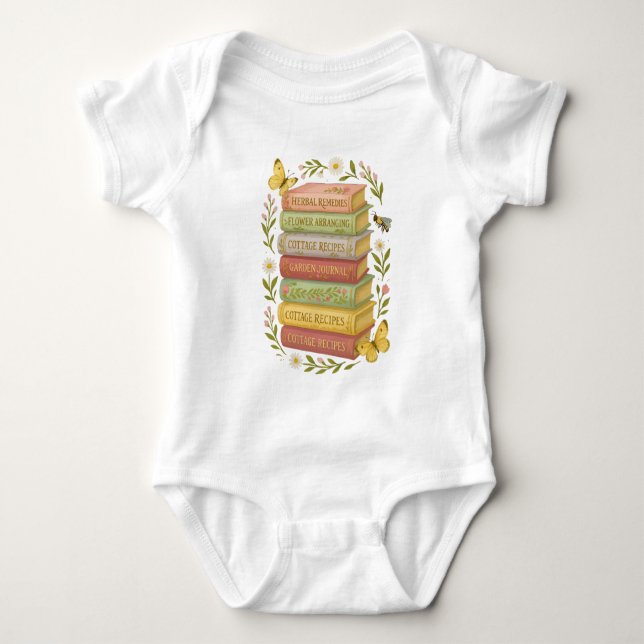 Nature and Book Lover Botanical Stack Baby Bodysuit (Front)