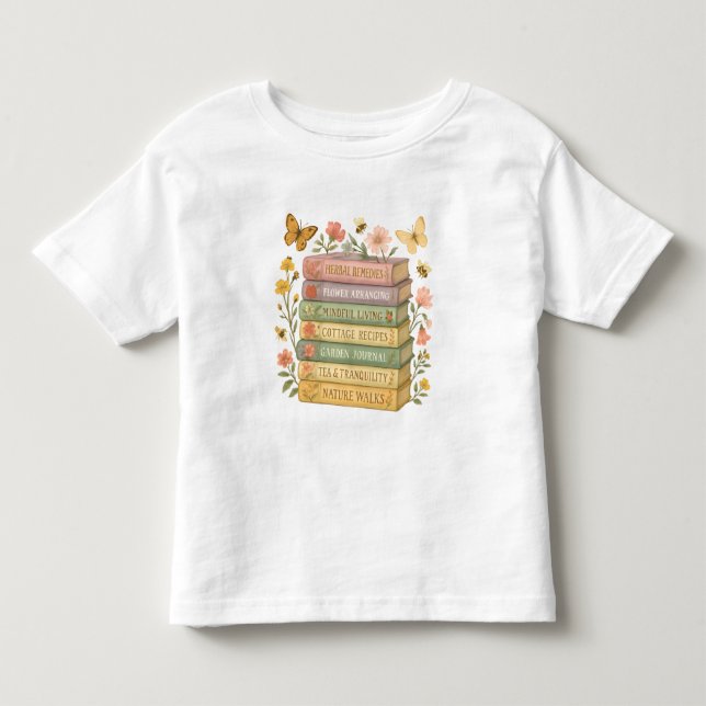 Nature and Book Lover Botanical Stack Toddler T-Shirt (Front)