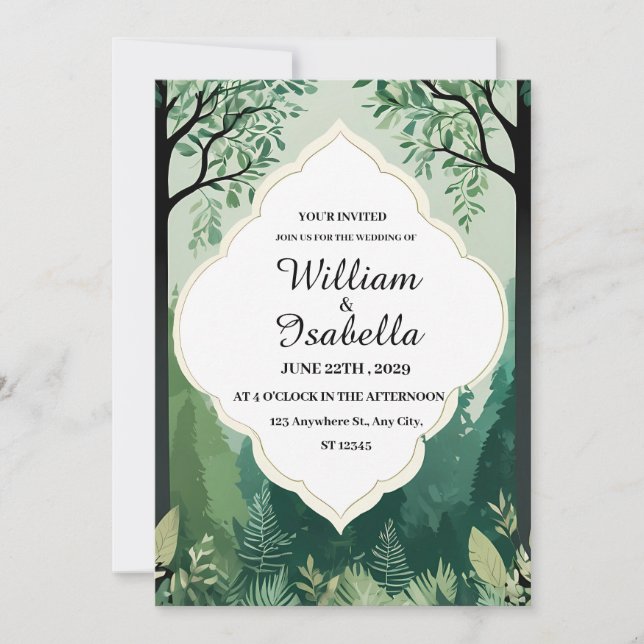 Nature and Forest-Themed Wedding Invitation Card (Front)