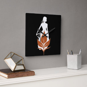 Nature and Woman Silhouette Elegant Feminine Art Square Wall Clock