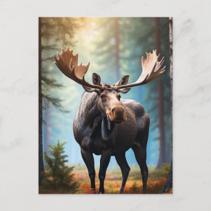 *~* Nature AP49 MOOSE Head Turned Forest Cottage Postcard