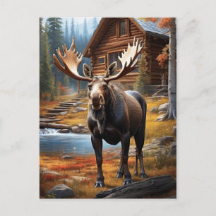*~* Nature AP49 Stream MOOSE Forest Cottage Cabin Postcard