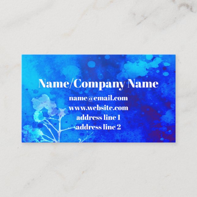 nature art business card template in blue (Front)